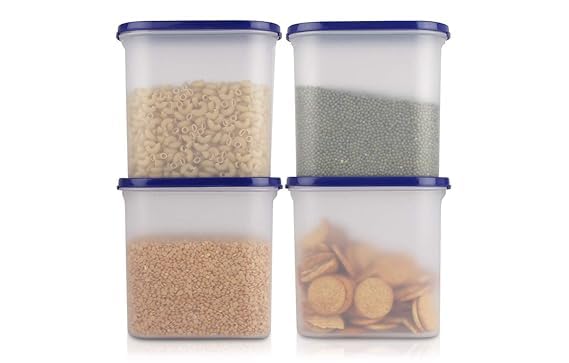 Click to enlarge SIMPARTE Anti-Bacterial Modular Plastic Storage Container Set of 6 – 1800ml – Navy Blue – BPA-Free, Airtight Lid, Leakproof, Stackable Organizer for Pantry, Rice, Grains & Pulses