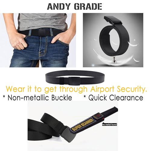 Image of Nylon Tactical Military Men Belt Webbing Canvas Web Belts with Plastic Buckle No Metal Nickel Free, 2 Pack