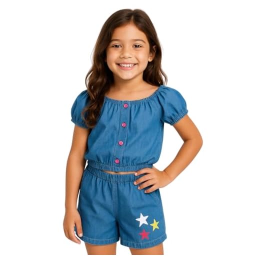 Conjunto Top e Short Jeans Infantil Menina Festa Aniversário Presente-KIDS Criança Verão Casual