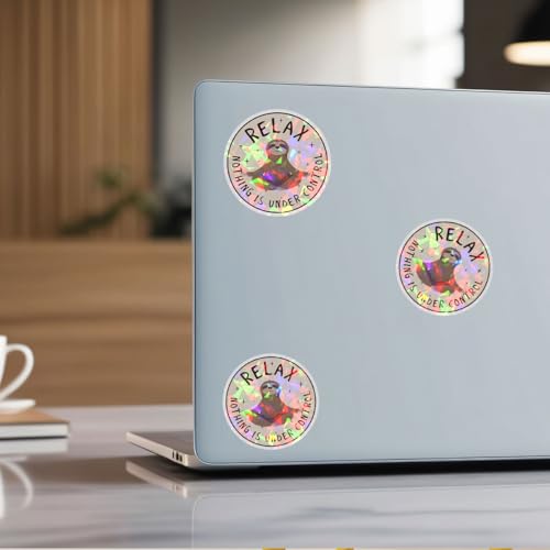 Image of 3 Pcs Relax Nothing is Under Control Sticker Chilling Sloth Yoga Stickers, Funny Sarcastic Adults Decal Inspirational Quote - Vinyl Sticker 3 Inches for Water Bottles Laptop Phone (Hologram, 3 inch)
