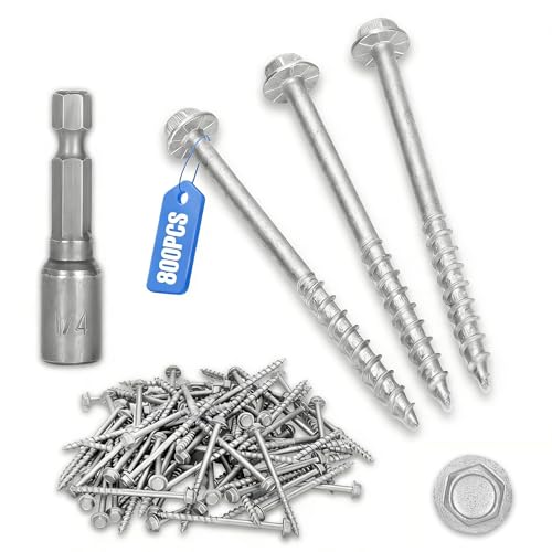 Image of Mech.Galv.#9 x 2-1 /2 inch Joist Hanger Screws-800 Qty,9212R800 Hurricane Screws | 1 /4 inch Hex Socket Wood Screw,0.370 inch-Dia Deck Screw, Joist Hanger Connector Screws Replace 10D Nails-1500 Hours Salt Spray Test