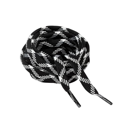 Lacets Kilter Premium Plats de 10 mm de Largeur Résistants pour Bottes de Marche, Extérieur, Mode, Travail, Chaussures de Course et Baskets, noir/blanc, 140 cm (1 Pair)