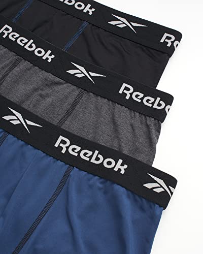 Reebok Men's Boxer Briefs – 3 Pack Performance Mens Underwear Boxer Briefs - Moisture Wicking Athletic Underwear for Men S-XL, Size Medium, 3pk- Grey/Blue/Black2