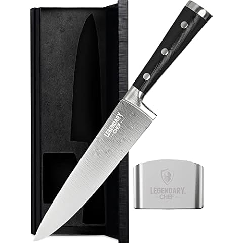LEGENDARY CHEF Kitchen Knife, Chef Knife - 8 inch Cooking Knife, Sharp Knife - Meat Knife, Chefs Knife - German Steel, and Walnut Handle, Includes Finger Guard and Box Cover