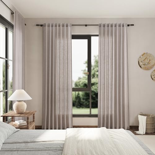 Image of Brownish Grey Linen Curtains 90 Inch Length 2 Panels Set for Living Room Rod Pocket Back Tab Window Drapes Light Filtering Modern Farmhouse Curtain 90 Inches Long for Dining Room Bedroom 52x90