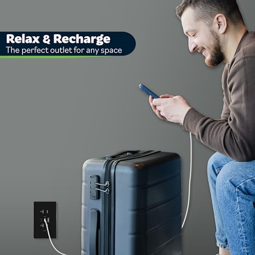 Image of TOPGREENER 4.2A 3-Port Type C USB Outlet, 20 Amp Receptacle Plug, Charging Power Outlet with Dual Type C&A Ports, Screwless Wall Plate Included, UL Listed, Commercial Grade, Black, 2 Pack