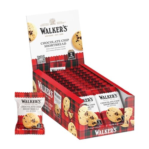 Walker's Shortbread Chocolate Chip Cookies, All-Butter Shortbread Cookies, 1.4 Oz Snack Packs (Pack of 20)