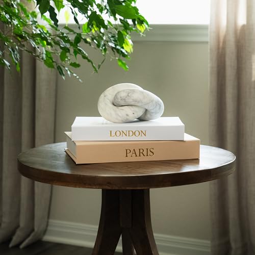 Image of Decorative Books with Storage (Caramel /Beige) - Set of 2 Faux Linen Book Boxes with Gold Stamped Covers - Enhance Your Coffee Table, Bookshelf Decor - Hidden Storage for Photos, Keepsakes, and Jewelry