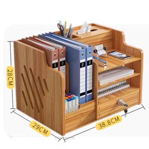 Schreibtisch-Organizer aus Holz mit Schublade – A4-Papiersortierer und Zeitschriftensammler, Zubehör Aufbewahrungsbox, Dokumentenständer,