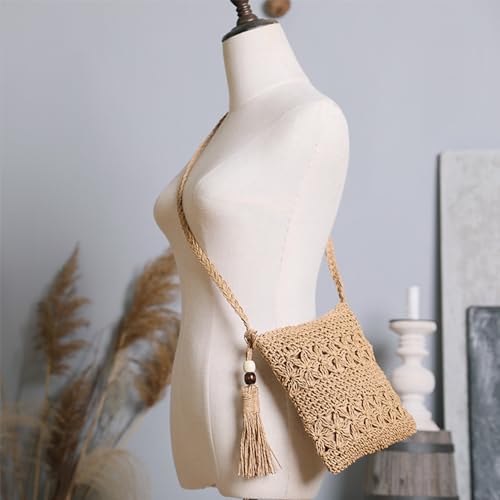 Boho Straw Crossbody Bags for Women Handmade Beach Bag Summer Woven Crossbody Bags Small Purse Crochet Purse3