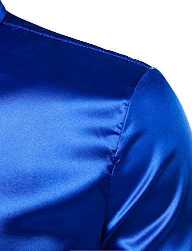 Image of ZEROYAA Men's Luxury Printed Silk Like Satin Button Down Dress Shirt for Party Prom
