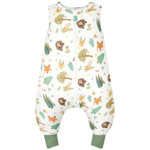 WYTbaby Sleep Sack 1.0 Tog with Feet, 100% Organic Cotton Sleeveless Toddler Wearable Blanket Baby Sleeping Bag, Green Animals 90cm/3-4 Years Cover