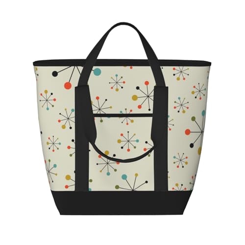 Mid Century Fifties Modern Atomic Retro Insulated Tote Bag – Premium Insulation, Leakproof & Durable, Ideal For Grocery Shopping, Picnics, Food Delivery & Travel