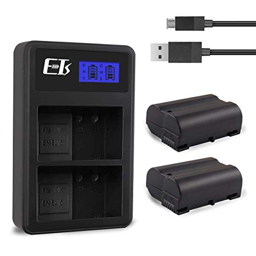 E-TS 2200mAh 2-Pack Replacement Batteries Compatible for Nikon EN-EL15 Battery and Dual Charger