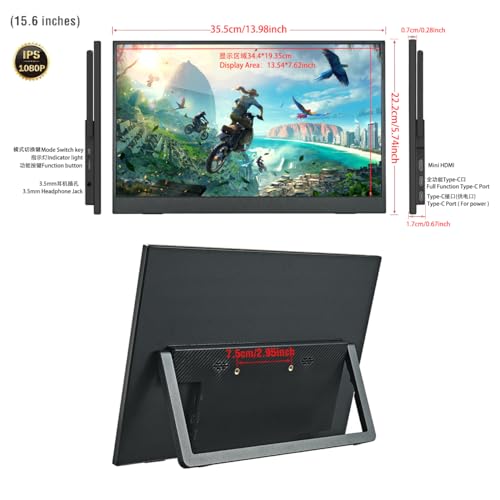 Image of Portable Monitor for Laptop, 15.6 Inch 1080P Second External Monitor | IPS USB-C HDMI Portable Computer Monitor with Kickstand, Speakers, VESA Mountable, Travel External Second Screen for Phone