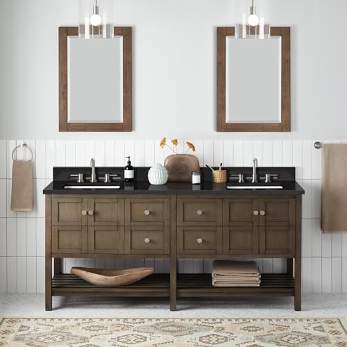 Signature Hardware 952441-RUMB Olsen 72" Freestanding Double Basin Vanity Set with Cabinet, Vanity Top, and Rectangular Undermount Sinks - 8" Faucet Holes - Ash Brown/Carbon Black