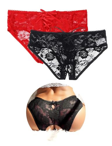 comeondear String Ouvert Femme Sexy Grande Taille Culotte Fendue Dentelle Tanga Chic Hot sous-Vêtements Féminins Lingerie Dessous Érotique Slip Bresilien...