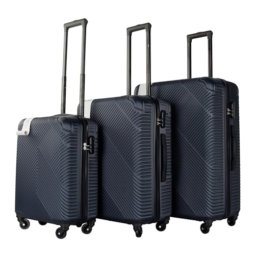Neo 3 Piece Hard Shell Luggage Suitcase Set ABS Expandable Handle Lightweight Durable Trolley Travel with 360 Spinner Wheels Inbuilt Lock 20 24 28 (Navy Blue)