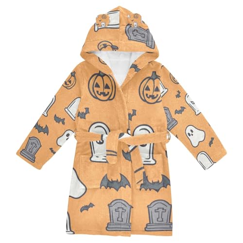 GuoChe Halloween Symbols Pattern Childrens Bathrobes For Girls Girls Robe With Hood - Main Image