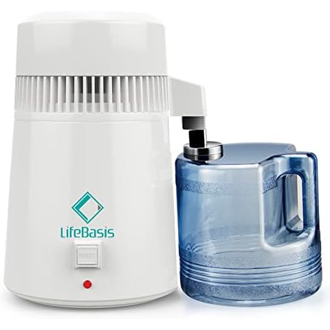Water Distiller, LifeBasis Water Purifier Machine 4L Distilled Water Making Machine Stainless Steel Tank with BPA Free Collection Jug +TDS Water Tester for Home Office School Lab Cover