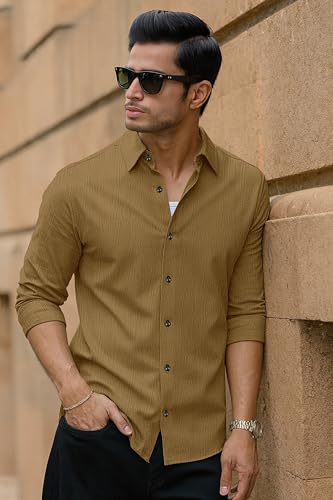 Image of Popcorn Textured Shirts for Men Mastard M