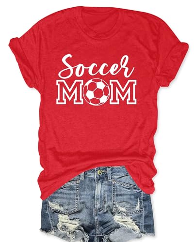Womens Soccer Mom Tshirt Crewneck Short Sleeve Summer Casual Funny Cute Soccer Graphic Tees