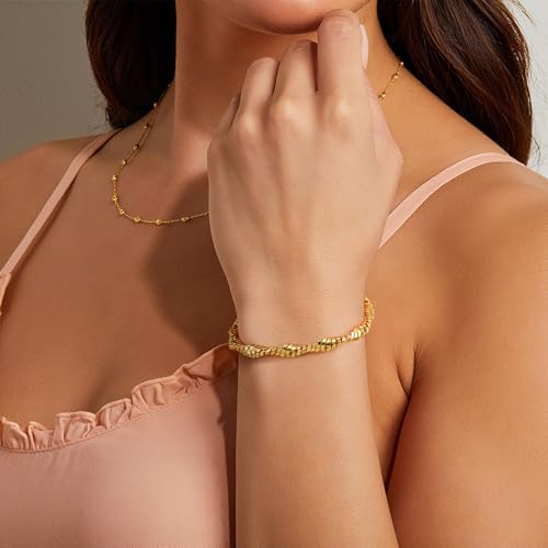 Gold Bracelets for Women Trendy Men Bracelet Twisted Water Wave Gold Chain Bracelet Gifts for Women Friends Mom Wife Jewelry 7/7.5/8/8.5 inches4
