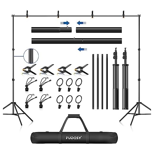 FUDESY Backdrop Stand 7x10Ft Adjustable Photography Background Support System Kit for Photo Video Studio with Carry Bag,Spring Clamps