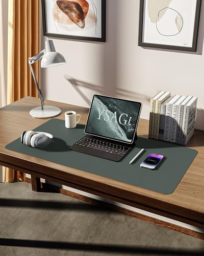 Image of YSAGi Leather Desk Mat, Large Mouse Mat, 80 x 40 cm, Dark Green
