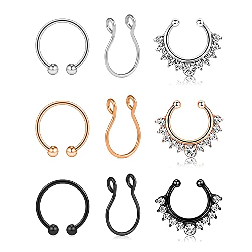 AVYRING Fake Nose Rings Hoop Clip On Nose Septum Ring Faux Non-Pierced Nose Lip Rings Earrings Jewelry