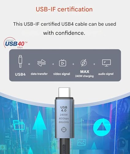 Image of Tobo USB4 Cable Thunderbolt 4 /3 Compatibility - 240W USB C to C Fast Charge for Phone15 pro, M-Book Pro /Air, pad,Steam Deck, 40Gbps Transfer,8K60Hz Display, Ultra HD Audio & Video 2m (TD-1472CC)