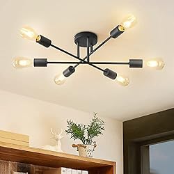 Lampara Araña Negra Ikea ANWIO Lámpara de Araña Negra, Lámpara Colgante de 6 Brazos con Casquillo E27 para Cocina, Sala de Estar, Dormitorio, Comedor, Pasillo, Almacén (Sin Bombillas)