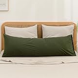 BESTOUCH 100% Washed Cotton Pillowcase for Hair and Skin Linen Feel Soft Comfortable Breathable 1 Pcs Pillow Case with Envelope Closure Solid Olive Green Body 20x54 Inches