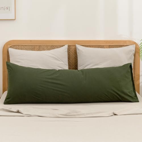 BESTOUCH Washed Cotton Pillowcases Linen Feel Olive Green Body