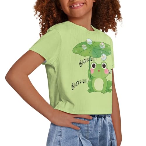 Image of Girls Crop Tees Crew Neck Casual Short Sleeve T Shirts Kids Loose Soft Comfortable Tees Blouses Shirt for Little Girl