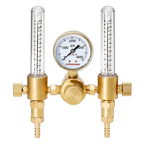 Image of PrimeWeld Welding Flow Meter Regulator, CO2, Argon, Helium, Dual Meter, Welder Gas Gauge