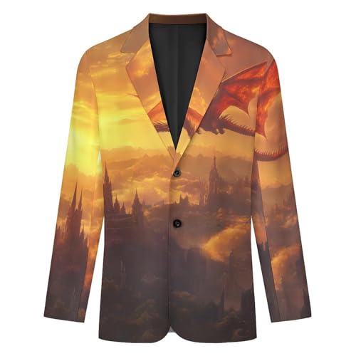Castle Dragon Sunset Men's Slim Suit Long-Sleeve Prom Tuxedo Classic Two Button Business Jacket4