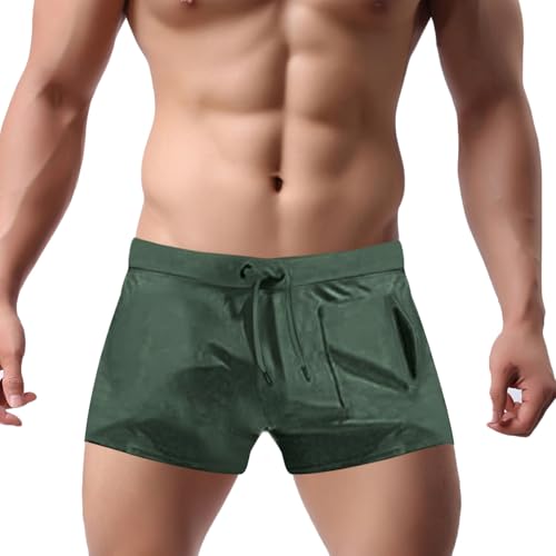 Men's Solid Color Sports Square Leg Swim Briefs Drawstring Swimsuit Athletic Swimwear Bathing Suit Swimming Trunks