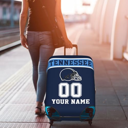 Image of Custom Tennessee Luggage Cover Personalized Football Style Suitcase Cover with Name Number Customized Washable Elastic Sports Travel Suitcase Protector for Business Vacation Gifts