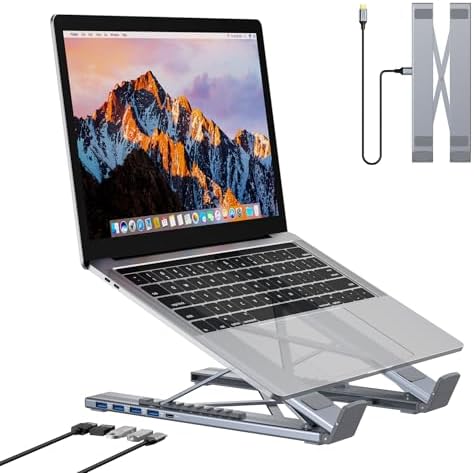 Mukiya 5-in-1 USB C Hub Adjustable Aluminum Laptop Stand | 4-Port...