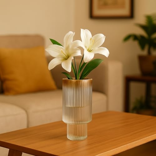 Image of ecofynd Glass Vase for Flowers Plants, Modern Decorative Vase for Home Decor Center Table, Bedroom, Living Room, Office Decoration, Wedding or Gifts, Luster Glass Vase, (GVASE019-WHT)