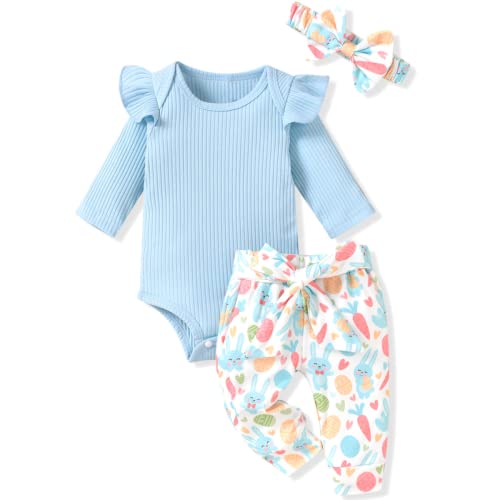 Image of Aalizzwell Preemie Newborn Infant Baby Girls Clothes Ribbed Romper Bodysuit Pants Set Fall Winter Outfits