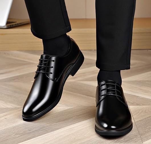Men's Dress Shoes Mens Fashion Casual Classic Pointed-Toe Oxford Shoes Business Wedding Derby Shoes for Men(Black,7.5)2