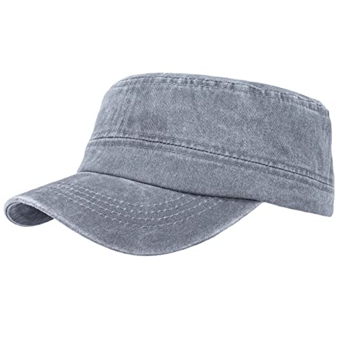 MONOFARBE Washed Cotton Plain Cadet Army Cap Classic Military Hat for Men Women Fashion Hat (Gray)