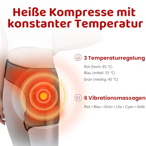 WRQIOO Kabelloses Hüfte Heizkissen, Wärmegürtel Hüfte, 3 Wärmestufen, 6 Vibrationsmodi, mit 5000 mAh Powerbank, Heiz-Hüftstütze für Frauen, Männer