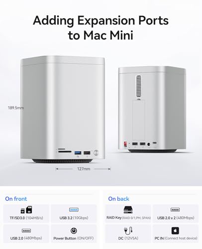 Image of ORICO MiniTower 2 Bay RAID Enclosure Compatible NVMe SSD 10Gbps with Expansion Hub Docking Station for Mac mini M4 Max Up to 56TB-M435