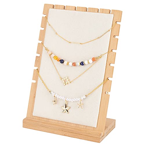 PandaHall Présentoirs de Collier, 9 fentes Porte-bijoux en Bois Porte Collier Presentoir Bijoux Organisateur avec Velours Rembourré pour Été Vente au Détail Collier Pendentifs Foires Salon 9.5x17x25cm