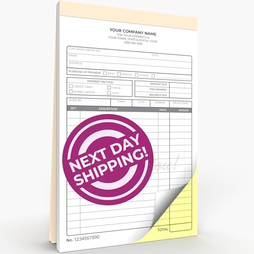 custom 5534 x 8534 carbonless ncr books in 2-part duplicate invoices receipts work orders sales orders purchase orders estimates quote forms with your companybusiness name 100 sets