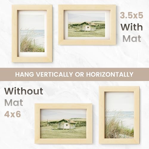 Image of 4x6 Picture Frame, USA-Sourced Natural Maple Wood Photo Collage Frame with HD Tempered Glass, Modern Simple 4 x 6 Wooden Frame Matted to 3.5x5, Gallery Wall Frames for Art, Wall or Tabletop Display