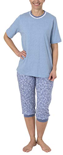 Normann Pijama capri para mujer (manga corta) con encaje, también en tallas grandes hasta XXXXL - 191 204 90 838, Azul, L